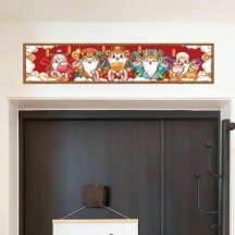 New Year atmosphere decoration on the entrance door above the beam