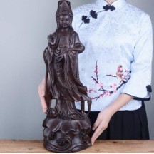 Guanyin ornaments ebony solid wood carving Ruyi Guanyin Bodhisattva Buddha statue offerings