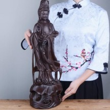 Guanyin ornaments ebony solid wood carving Ruyi Guanyin Bodhisattva Buddha statue offerings