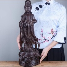 Guanyin ornaments ebony solid wood carving Ruyi Guanyin Bodhisattva Buddha statue offerings