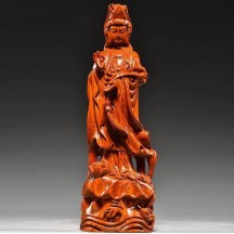 Guanyin ornaments ebony solid wood carving Ruyi Guanyin Bodhisattva Buddha statue offerings