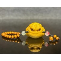 Solid bamboo carving three-legged golden toad holding ornaments jade bamboo handle