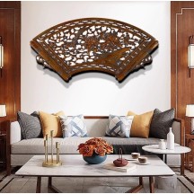 Dongyang wood carving pendant Chinese fan-shaped wall hanging solid wood carving crafts