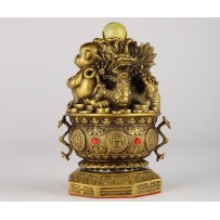 Bronze Auspicious Figurine: Zodiac Three Harmony Wealth Bowl with Bagua & Qiankun Motif