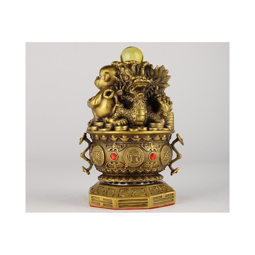 Bronze Auspicious Figurine: Zodiac Three Harmony Wealth Bowl with Bagua & Qiankun Motif Bronze Auspicious Figurine: Zodiac Three Harmony Wealth Bowl with Bagua & Qiankun Motif