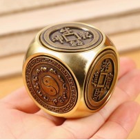 Brass Six-Sided Wealth Spinner – Decorative Handheld & Desktop Ornament