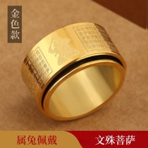Heart Sutra & Zodiac Buddha Ring – Gold-Tone Spinning Titanium Steel Band