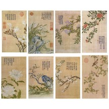 Kesi Silk Imperial Poetry & Floral Album by Qianlong – High-Resolution Giclée Print of Chinese Painting