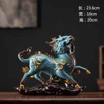 A pair of large male and female fire qilin figurines, wealth-attracting decorations