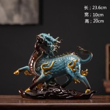 A pair of large male and female fire qilin figurines, wealth-attracting decorations
