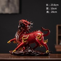 A pair of large male and female fire qilin figurines, wealth-attracting decorations