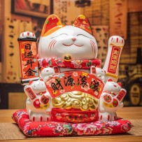 Ceramic Waving Lucky Cat Figurine – Automatic Waving Paw