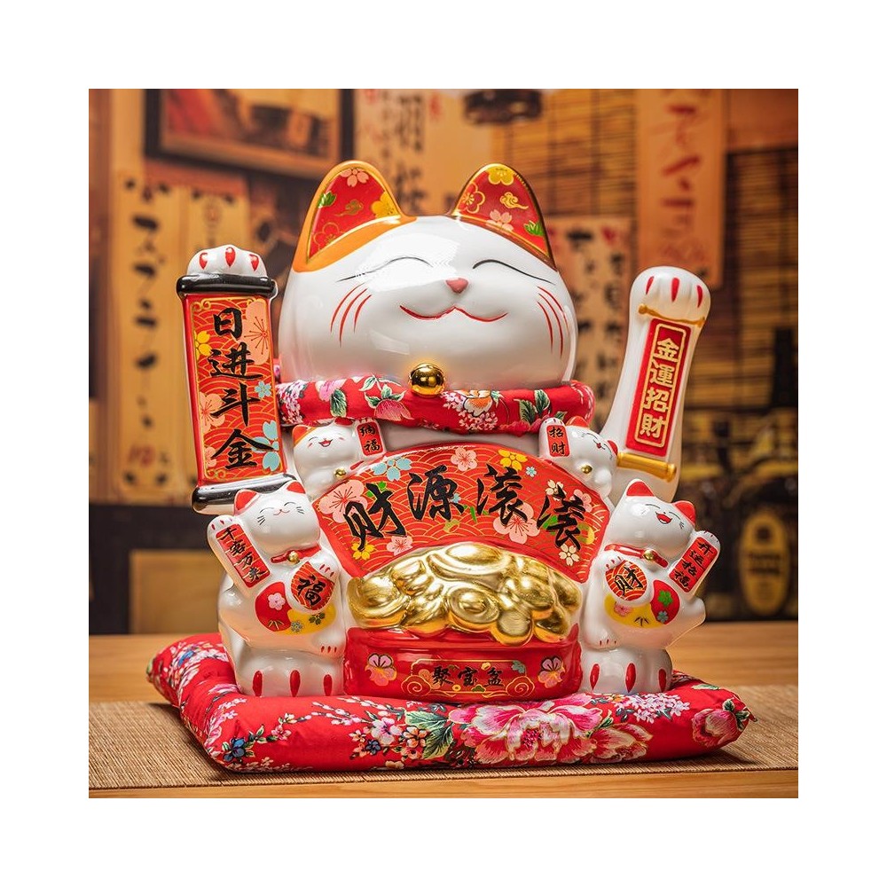 Ceramic Waving Lucky Cat Figurine – Automatic Waving Paw Ceramic Waving Lucky Cat Figurine – Automatic Waving Paw