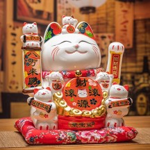 Ceramic Waving Lucky Cat Figurine – Automatic Waving Paw