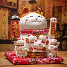 Ceramic Waving Lucky Cat Figurine – Automatic Waving Paw