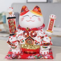 Ceramic Waving Lucky Cat Figurine – Automatic Waving Paw