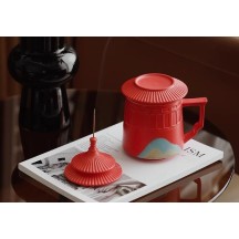 Palace Museum Guochao Distant Mountains Incense Holder Mug – High-End Gift Box with Tea-Water Separation Design