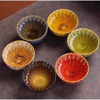 Kiln-Transmutation Tenmoku Small Tea Bowl Set – 6-Piece Ceramic Jian Zhan Cups in Gift Box