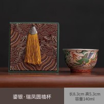 High-End Chinese Cloisonné Enamel Dragon and Phoenix Silver-Gilded Teacup Set in Gift Box