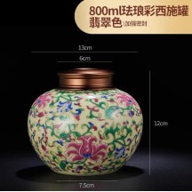 Ceramic Famille Rose Tea Canister – Mini Small Sealed Jar with Tin Lid