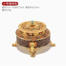Incense Coil Burner – Famille Rose Painted Full-Brass Alloy Carved Sandalwood Aromatherapy Burner