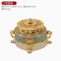 Incense Coil Burner – Famille Rose Painted Full-Brass Alloy Carved Sandalwood Aromatherapy Burner