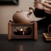 Walnut Wood Tea Warmer with Candle or Alcohol Burner – Household Tea Warming Base, Tea Ceremony Accessory