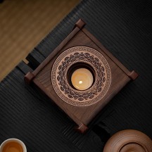 Walnut Wood Tea Warmer with Candle or Alcohol Burner – Household Tea Warming Base, Tea Ceremony Accessory