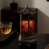 Antique Hexagonal Stone Lantern Candle Holder – Vintage Ambience Lamp for Tea Room
