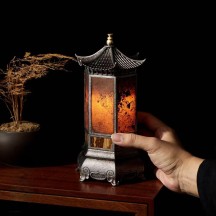 Antique Hexagonal Stone Lantern Candle Holder – Vintage Ambience Lamp for Tea Room