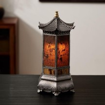 Antique Hexagonal Stone Lantern Candle Holder – Vintage Ambience Lamp for Tea Room