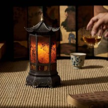 Antique Hexagonal Stone Lantern Candle Holder – Vintage Ambience Lamp for Tea Room