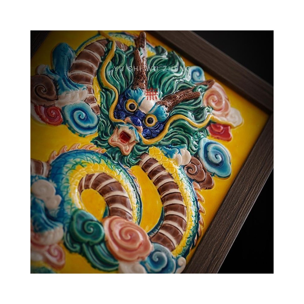 Chaozhou Ceramic Relief Hand-Painted Azure Dragon Hanging Plate Chaozhou Ceramic Relief Hand-Painted Azure Dragon Hanging Plate