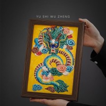Chaozhou Ceramic Relief Hand-Painted Azure Dragon Hanging Plate