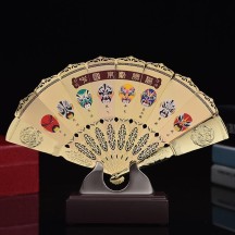 Peking Opera Mask Gold Fan Ornament – Gift and Decorative Craft Item