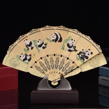 Peking Opera Mask Gold Fan Ornament – Gift and Decorative Craft Item