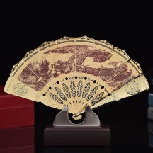 Peking Opera Mask Gold Fan Ornament – Gift and Decorative Craft Item