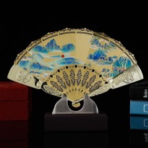 Peking Opera Mask Gold Fan Ornament – Gift and Decorative Craft Item