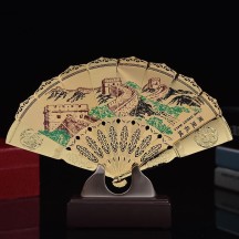 Peking Opera Mask Gold Fan Ornament – Gift and Decorative Craft Item