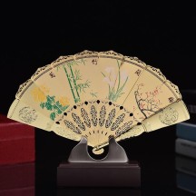 Peking Opera Mask Gold Fan Ornament – Gift and Decorative Craft Item