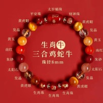 Benmingnian Cinnabar Bracelet – Natural Donghai Crystal with Compatible Zodiac Charms