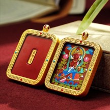 Tibetan cinnabar thangka pendant