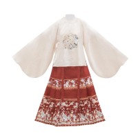 Women's Embroidered Round-Collar Hanfu Set with Narrow-Sleeve Inner Garment and Horse-Face Skirt