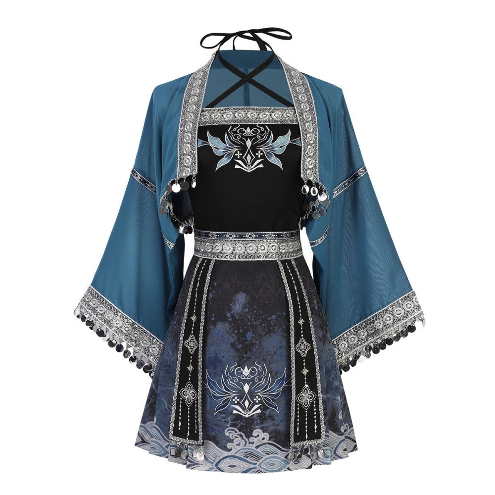 Silver Bell Women's Hanfu Set – Modern Chinese Style Top with Camisole and Skirt Silver Bell Women's Hanfu Set – Modern Chinese Style Top with Camisole and Skirt