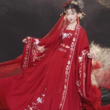 Women's Hanfu with Exquisite Embroidery – Cross-Collar Wide-Sleeve Top and High-Waisted Ruqun Skirt