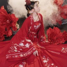 Women's Hanfu with Exquisite Embroidery – Cross-Collar Wide-Sleeve Top and High-Waisted Ruqun Skirt