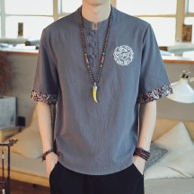 Men's Hanfu-Inspired T-Shirt – Retro Chinese Style Embroidered Lightweight Streetwear Shirt