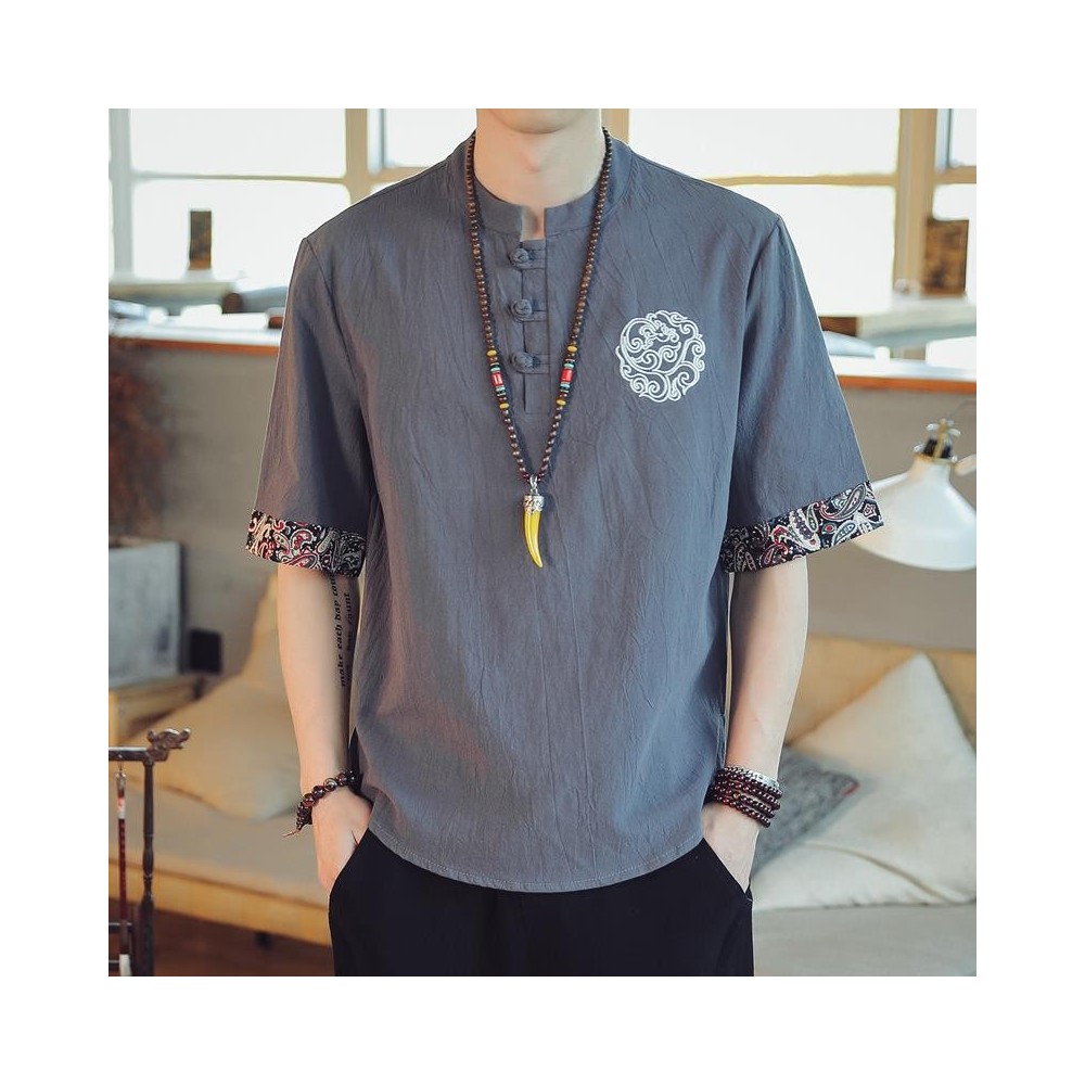 Men's Hanfu-Inspired T-Shirt – Retro Chinese Style Embroidered Lightweight Streetwear Shirt Men's Hanfu-Inspired T-Shirt – Retro Chinese Style Embroidered Lightweight Streetwear Shirt