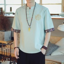 Men's Hanfu-Inspired T-Shirt – Retro Chinese Style Embroidered Lightweight Streetwear Shirt