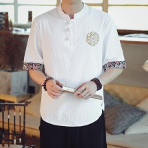 Men's Hanfu-Inspired T-Shirt – Retro Chinese Style Embroidered Lightweight Streetwear Shirt